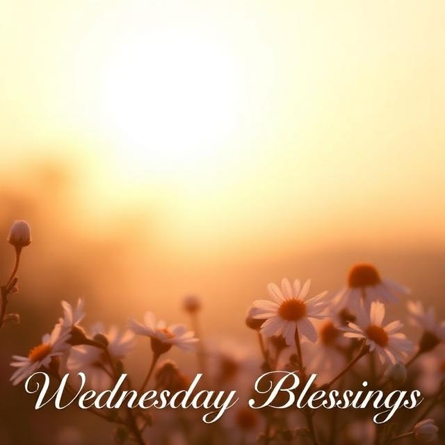 Wednesday Morning Blessings with peaceful sunrise and fresh flowers